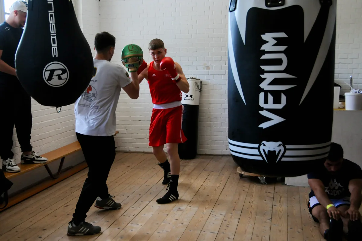 Man sieht Boxer beim Training.